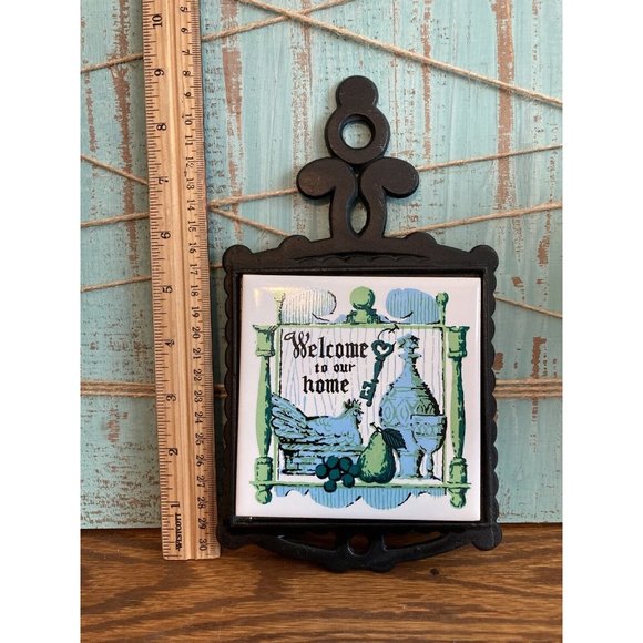 Sanyo Welcome To Our Home Farmhouse Tile and Cast Iron Decorative Trivet - Picture 3 of 4